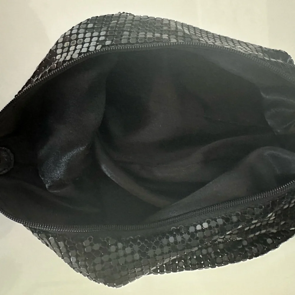Vtg Y2K 90s Sequin Black Slouch Hobo Bag Purse Snake Metal Straps Bling Disco